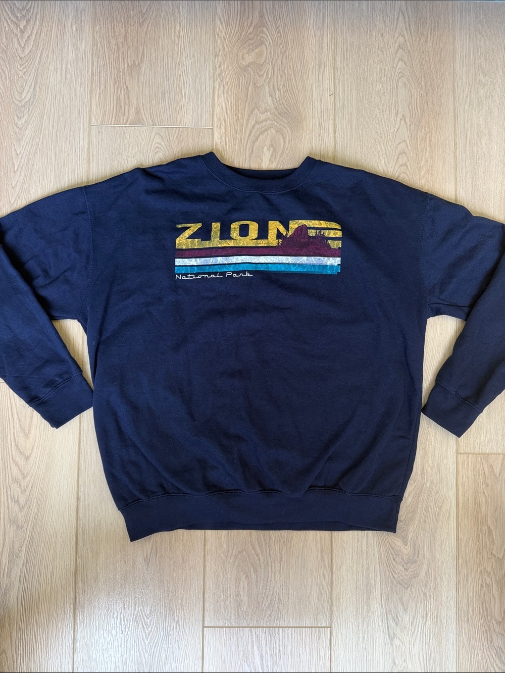 Vintage 90s Prairie Mountain Zion National Park Crewneck Sweatshirt Navy Men XXL